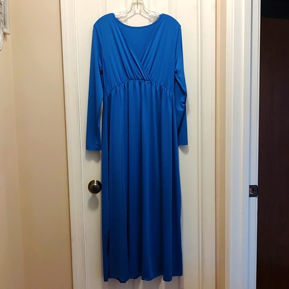 Blue Long Sleeve Maternity Maxi Dress